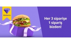 GetirYemek'ten Her 3 Siparie 1 Sipari Hediye!