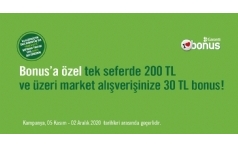 zdilek Marketlerinde Bonus'lulara 30 TL Bonus Hediye!