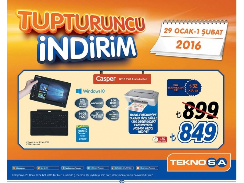 Teknosa 29 Ocak Turuncu ndirim - 2