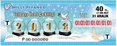 31 Aralk 2012 Pazartesi tarihli 2013 Ylba zel ekilii Milli Pyango Bileti
