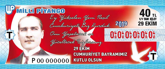 29 Ekim 2019 Sal tarihli 29 Ekim Cumhuriyet Bayram Milli Pyango Bileti