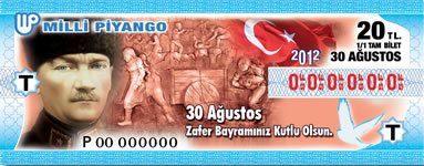 30 Austos 2012 Perembe tarihli 30 Austos Zafer Bayram Milli Pyango Bileti