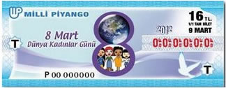 9 Mart 2012 Cuma tarihli 8 Mart Dnya Kadnlar Gn Milli Pyango Bileti