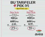 Avea Pekiyi Tarifeler